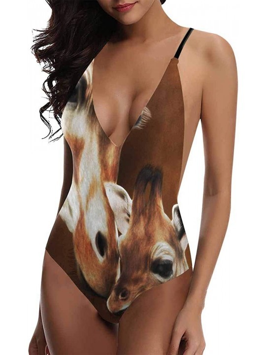 One-Pieces Funny Giraffe Animal V-Neck Women Lacing Backless One-Piece Swimsuit Bathing Suit XS-3XL - Design 3 - CH18S348LWH ...