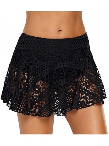 Bottoms Women Lace Crochet Skirted Bikini Bottom Swimsuit Skort Swim Short Skirt - Black - CE19467A2Y3 $9.99