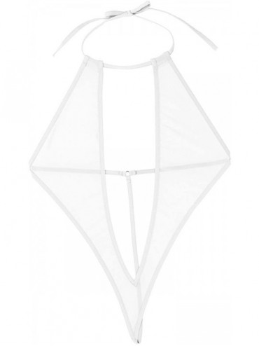 Sets Women' s Micro Sling Shot Micro Bikini Halter Swimwear One Piece Sheer Mesh Lingerie - White - CI18GDZROMX $15.67