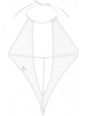 Sets Women' s Micro Sling Shot Micro Bikini Halter Swimwear One Piece Sheer Mesh Lingerie - White - CI18GDZROMX $15.67
