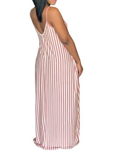 Cover-Ups Women's Sexy Sleeveless Spaghetti Strap Dresses Casual Loose Sundress Floor Length with Pockets - 1pink - CZ195A2NY...