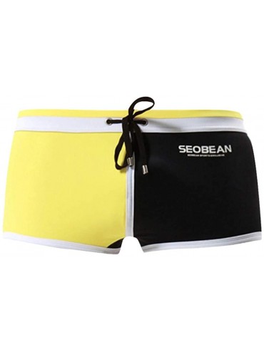 Briefs Men's Low Rise Color Block Swimming Trunks Beach Swim Bulge Boxer Briefs Underwear Swimming Shorts - Yellow - CQ196SI2...