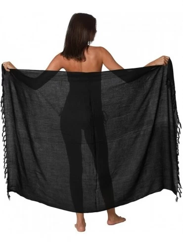 Cover-Ups Womens Swimwear Cover up Pareo Solid Color Beach Printed Sarong Swimsuit Wrap - Black - CS18OG4I3G4 $29.39