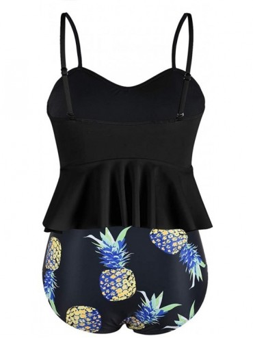 Sets Women's High Waisted Bikini Ruffle Flounce Two Piece Bathing Suits Cutout Swimsuits - A-black Pineapple - C1194QZWCYR $1...