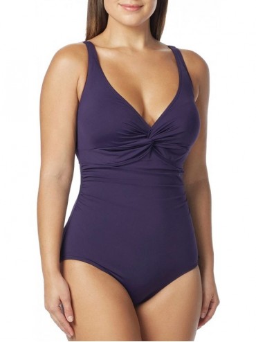 One-Pieces Women's One Piece Swimsuit with Center Twist Front Detail - Deep Amethyst - C812NUV4E90 $85.71