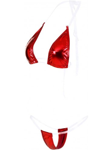 Sets Womens Sexy Brazilian Halter 2 Pcs Teeny Micro G String Thong Mini Bikini Sets Swimsuit Shiny Tie Side Swimwear 2 Red - ...