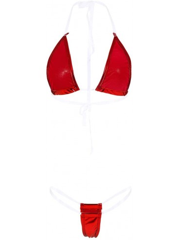 Sets Womens Sexy Brazilian Halter 2 Pcs Teeny Micro G String Thong Mini Bikini Sets Swimsuit Shiny Tie Side Swimwear 2 Red - ...