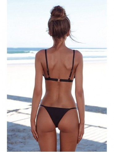 Sets Women's Sexy Bandeau Bikini Set Push Up Paded Two-Piece Swimwear Thong Brazilian Bathing Suit - C-black - C119033Q0MM $1...