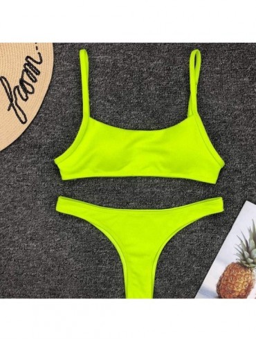 Sets 2020 Sale Womens Bikini Sets- Low Waist Brazilian Two Piece Swimwear Halter Swimsuit Solid Beach Bathing Suits - C119687...