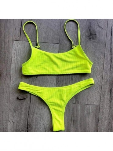 Sets 2020 Sale Womens Bikini Sets- Low Waist Brazilian Two Piece Swimwear Halter Swimsuit Solid Beach Bathing Suits - C119687...