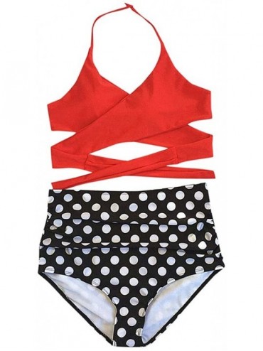 Sets Women's Halter Push Up Two Piece Bikini Swimsuits Bandage Bathing Suits Padded Swimwear Polka Dots Beachwear Suit E red ...