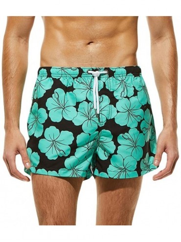 Trunks Mens Fashion Floral Drawstring Swim Trunks Outdoor Elastic Waist Slim Fit Beach Shorts Quick Dry Bathing Suits - Green...