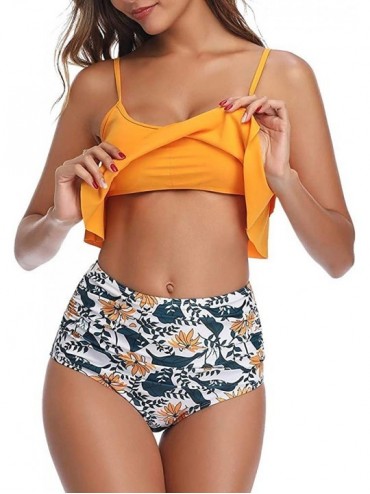 Sets Ruffle Swimsuits for Women High Waisted Two Piece Bathing Suits Off Shoulder Swimwear Ruffled Bikini Set E orange - CT19...