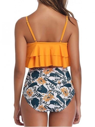 Sets Ruffle Swimsuits for Women High Waisted Two Piece Bathing Suits Off Shoulder Swimwear Ruffled Bikini Set E orange - CT19...