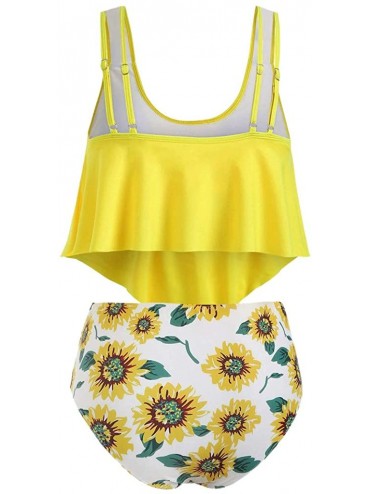 Sets Women's Sunflower Swimsuits Vintage Ruffled Tankini Set Two Piece Bathing Suits Flounce Top High Waisted Bottom Suits - ...