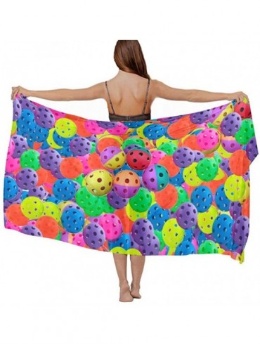 Cover-Ups Women Girl Fashion Chiffon Scarf Bikini Cover Up Summer Beach Sarong Wrap - Pickleball Balls Colors Pattern - CV19C...