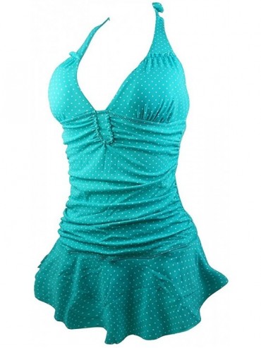 Racing Women's Halter Lovely Dot Slim Ruched 1PC Bathing Summer Swimsuit Swimwear Bikini Set - Cute Green - CT1838X2CN4 $16.01