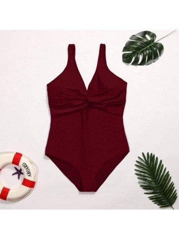 Tops One Piece Swimsuits Control Swimwear Slimming Monokini Bathing Suits for Women Backless V Neck Swimsuit - Wine - CT18T35...