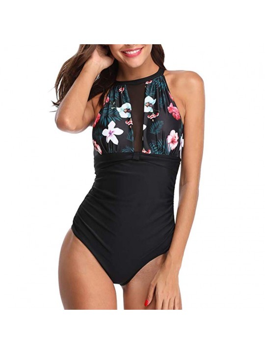 One-Pieces 1 Piece Swimsuits for Women See Through Top Cut Out Padded U Neck Monokini Swimwear - Black-2 - CF18QH72N3I $9.34