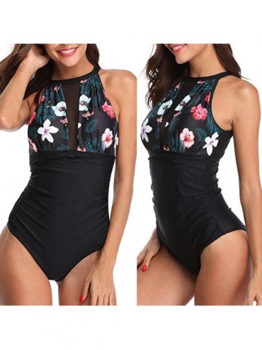 One-Pieces 1 Piece Swimsuits for Women See Through Top Cut Out Padded U Neck Monokini Swimwear - Black-2 - CF18QH72N3I $9.34