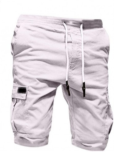 Board Shorts Shorts For Men- Men's Sport Pure Color Sweatpants Drawstring Shorts Pant - White - CK18UZ805KE $34.25