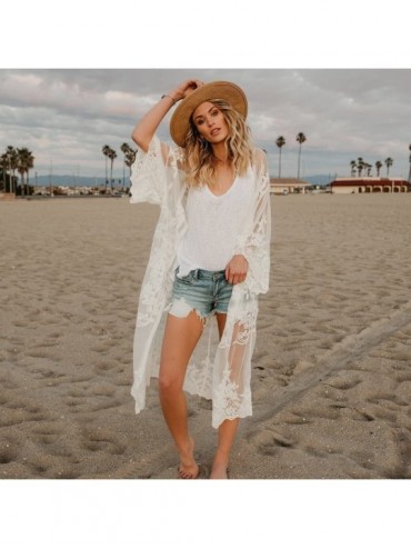 Cover-Ups Women's Kimonos Lace Long Bohemian Shawl Summer Casual Beach Cover Ups Outwear Cardigan for Women Beachwear Smock W...