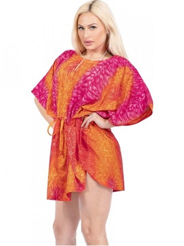 Cover-Ups Women's Mini Kimono Bikini Swimwear Cover Ups Dress Tops Drawstring - Pink_y290 - CI18NG2685T $19.03