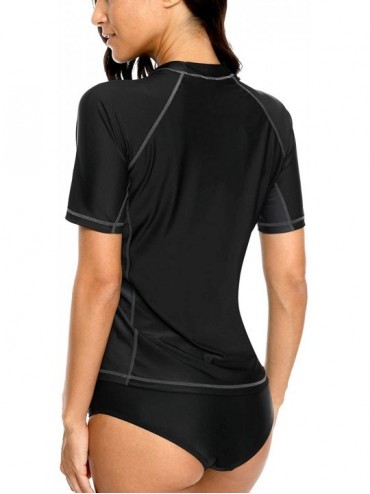 Rash Guards Women's Short Sleeve Rashguard Swimwear UPF 50+ Rash Guard Athletic Tops - Black Grey - CG18L4ZCL56 $29.67