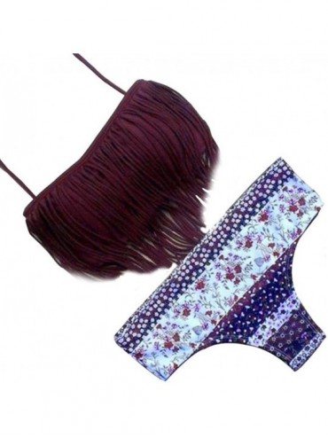 Sets Bikini Set-Women Bandeau Bandage Push-Up Padded Swimwear Swimsuit Beachwear - Purple - CI1804Q49XR $27.76