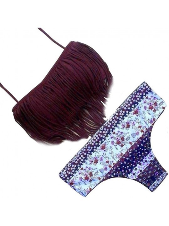 Sets Bikini Set-Women Bandeau Bandage Push-Up Padded Swimwear Swimsuit Beachwear - Purple - CI1804Q49XR $11.85
