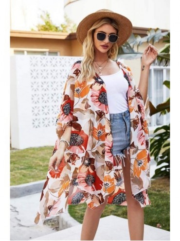 Cover-Ups Womens Cardigan Cover Up Fashion Cardigan-Plus Size Chiffon Floral Kimono Loose Half Sleeve Shawl Chiffon Casual To...