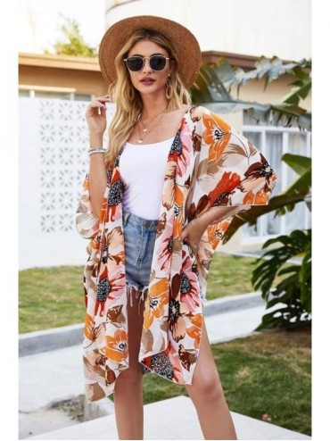 Cover-Ups Womens Cardigan Cover Up Fashion Cardigan-Plus Size Chiffon Floral Kimono Loose Half Sleeve Shawl Chiffon Casual To...