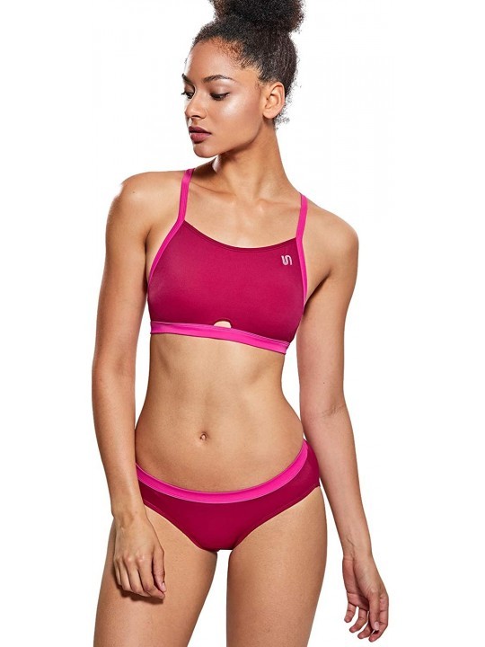 Sets Women's Athletic Swimsuit Workout Sport Bikini Two-Piece Swimwear - Dark Purple - C218SAOW8WQ $18.13