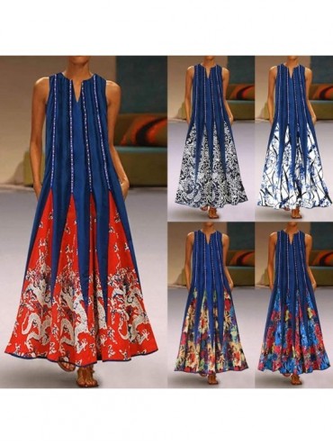 Cover-Ups Women's Vintage Boho V Neck Sleeveless Long Maxi Dress Floral Print Summer Casual Loose Party Tank Swing Dresses Z9...