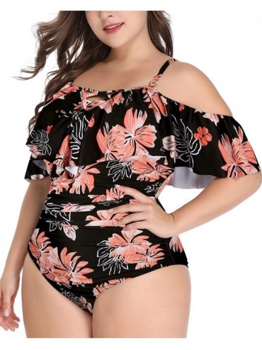 One-Pieces Women Plus Size Swimsuits One Piece Tummy Control Off Shoulder Bathing Suit - Pink Flower - C01965I06W0 $30.25