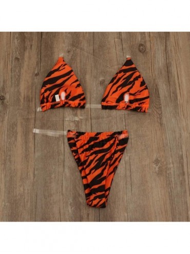 Sets Women G-String Bikini Sets Transparent Shoulder Straps Bra Thong Sexy Push up Swimwear Bathing Swimsuit - Orange1 - CI19...