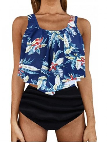 Sets High Waisted Bikini- Women Two Pieces Bathing Suits Top Ruffled with Bottom Set - Light Blue - CP196GXRSHO $37.00