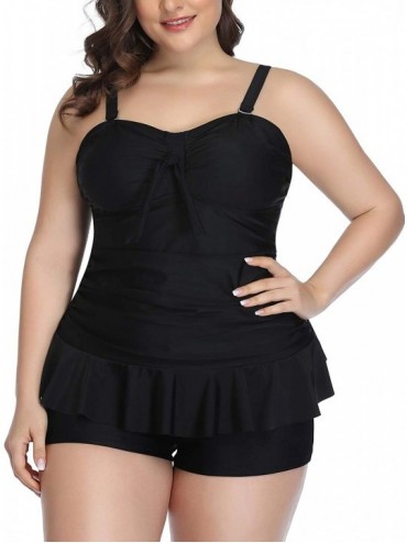 Sets Peplum Tankini Swimsuits for Women Plus Size Bathing Suits Tummy Control Two Piece Swimwear with Shorts Black New - CF19...
