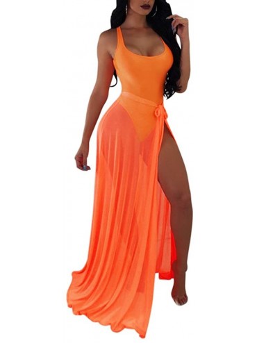 One-Pieces Women Sexy Backless Bodysuit Lace up See Through Maxi Skirt Set 2 Piece Swimsuit - 1-orange - CJ18R249IU0 $49.52