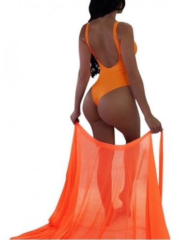 One-Pieces Women Sexy Backless Bodysuit Lace up See Through Maxi Skirt Set 2 Piece Swimsuit - 1-orange - CJ18R249IU0 $27.44