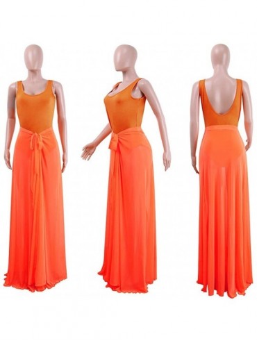 One-Pieces Women Sexy Backless Bodysuit Lace up See Through Maxi Skirt Set 2 Piece Swimsuit - 1-orange - CJ18R249IU0 $27.44