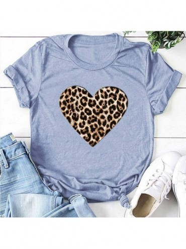 Tankinis 2020 Women's Valentine's Day Leopard Love Print Couple's Wear Casual Short Sleeve O Neck Top Shirt - Gray - CK1949H6...