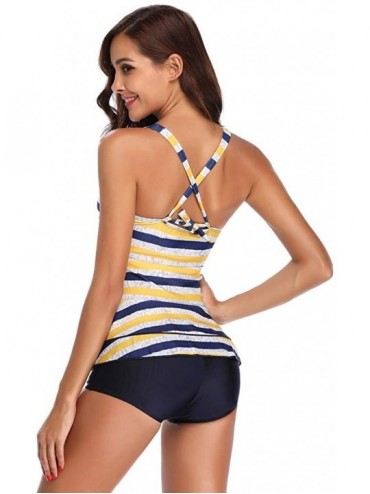 One-Pieces Women Dot Tank Top With Boyshorts Tankini Set Bathing Suits - 1 Yellow - CH194IWOM8L $26.44