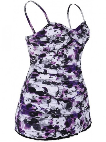 One-Pieces Women's One Piece Swimsuits Tummy Control Swimwear Ruffle Swimdress with Built in Swim Brief - Purple Floral - CN1...