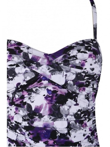 One-Pieces Women's One Piece Swimsuits Tummy Control Swimwear Ruffle Swimdress with Built in Swim Brief - Purple Floral - CN1...