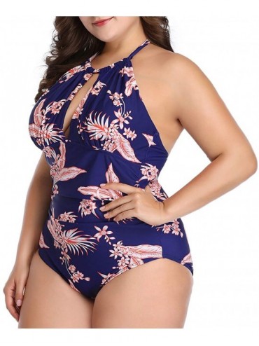 One-Pieces Women's One Piece Swimsuit Plus Size Floral Print Criss Cross Halter Bathing Suit Tummy Control - Style a - CH18NC...