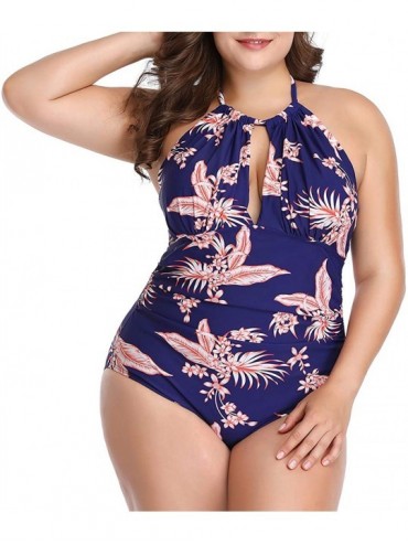 One-Pieces Women's One Piece Swimsuit Plus Size Floral Print Criss Cross Halter Bathing Suit Tummy Control - Style a - CH18NC...