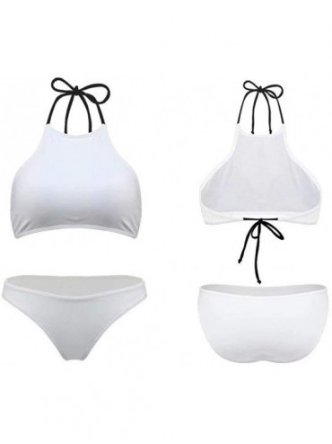 Sets Women High Neck Top Bikini Charming Bottom 2PCS Swimsuit - Blackcurrant - CT18QXMONAI $24.82