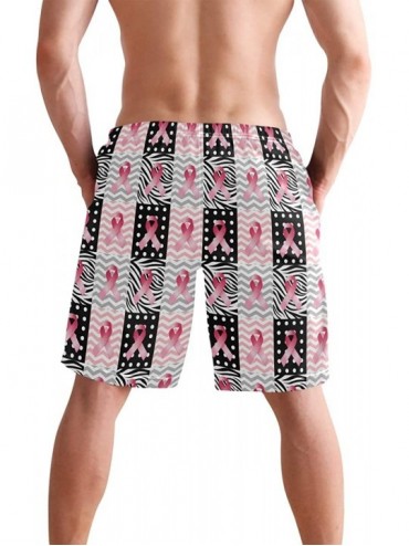 Racing Men's Swim Trunks Vintage American Flag Quick Dry Beach Board Shorts with Pockets - Pink Leopard Breast Cancer Awarene...