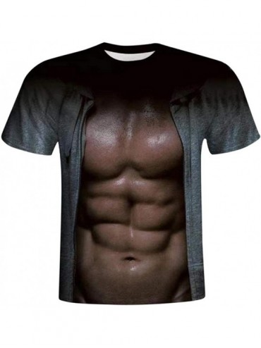 Bottoms Tops for Mens- Short Sleeve Casual 3D Printed Graphic Funny Muscle Fitness Elastic Party T-Shirts Tops - Black8 - CP1...